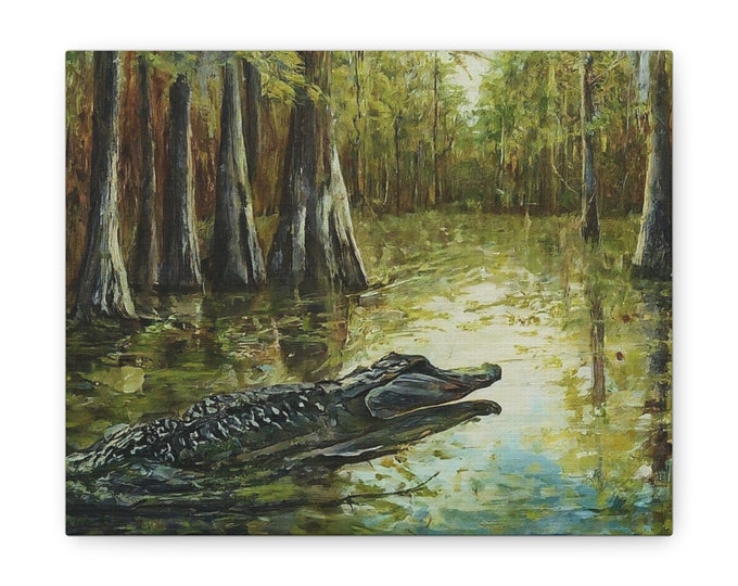 Bayou Beauty | Alligator Abstract Oil Painting Print | Coastal Wall Art Décor