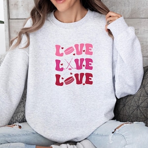 Love Hockey Sweater, Valentine&#39;s Day Shirt, Valentine&#39;s Day Sports Hockey Shirt, Hockey Lover Gift, Valentine Trendy Love Ice Hockey Shirt