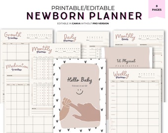 Planificateur de bébé nouveau-né imprimable 0-4 mois soins de bébé Tracker Kit de planification nouveau-né modifiable comme cadeau de baby shower pour les nouveaux parents téléchargement numérique