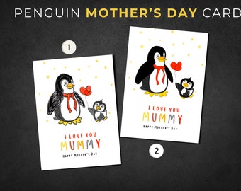 Biglietto per la festa della mamma con pinguino da bambino/bambino/bambino/bambini Biglietto per la festa della mamma, regalo per la mamma, ti amo Buona festa della mamma, auguri di pinguino Clipart