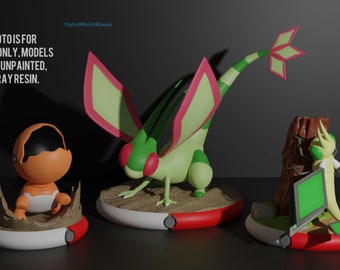 Flygon Line with decorative bases - (GRAY RESIN) 3D Printed miniature figure - pokeminismania - 36mm/45mm/75mm