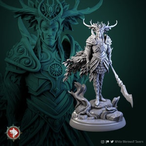Tarniel Wood Elf King - UNPAINTED - tabletop wargame miniature - 32 mm and 75mm - White Werewolf Tavern