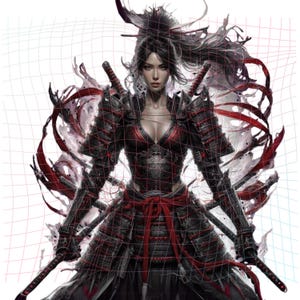 Paquete de 5 imágenes prediseñadas de mujeres samurái, imágenes en formato png en tendencia, descarga inmediata para uso comercial.