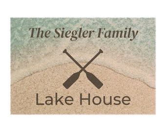 Personalized Beach Front Door Mat, Lake House Welcome, Beachy Decor, Lake Life,  Family Name Home Doormat, Lake House Decor, Lake House Sign