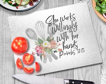 Tabla de cortar de vidrio, regalo para casa nueva, regalo de boda, regalo para damas de iglesia, regalo de cumpleaños, decoración texturizada para la cocina, regalo para ella