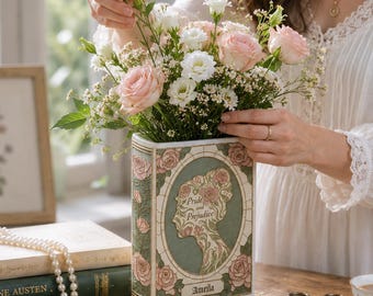 Personalized Pride and Prejudice Book Vase, Custom Literary Flower Vase, Ceramic Book Vase, Book Lover Gift, Reading Nook Decor