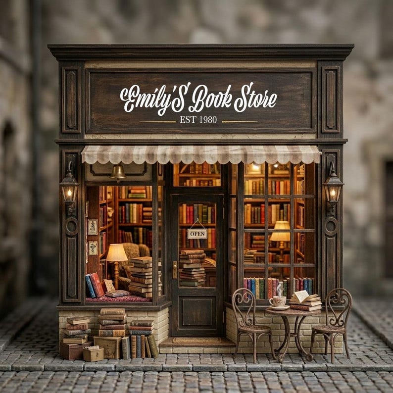 Personalized Bookshop Sign, Miniature Wooden Bookstore Decor, Custom ...