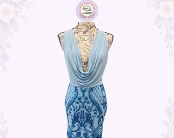 Y2K Bebe Powder Blue Sequin Bodycon Dress • Early 2000s Cocktail Dress • NWT • S