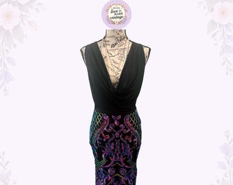 Y2K Bebe Black Iridescent Sequin Bodycon Dress • Early 2000s Cocktail Dress • NWT • Size S