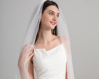 Pencil Edge Wedding veil- Ivory Cathedral Bridal Veil,Simple Sheer Fingertip Veil, One Tier Chapel Wedding Veil,Minimalist Bridal Veil
