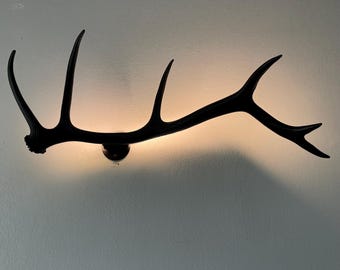 Elk Antler LED Wall Light – Authentic 6 Point Shed, Black Finish, Home Decor Gift
