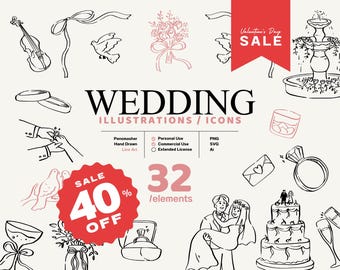 Charming Wedding Clipart Collection, Perfect for Digital Invites and Printables