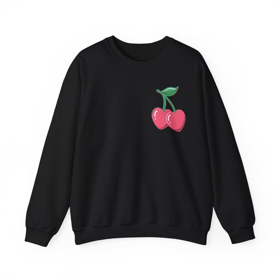 トップス KIRSH HEART CHERRY SWEATSHIRT KIRSH Women's Cherry Graphic Crop Hoodie (Black) at Amazon