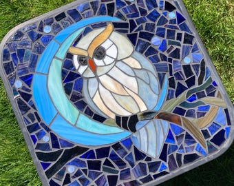 Glass Mosaic Owl Side Table