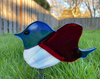 Love Bird Fused Glass Garden Stake
