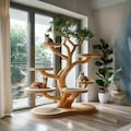 Handmade Wooden Cat Tree Tower – Natural Rustic Cat Furniture for Large Cats, Indoor Climbing Tree, Modern Pet Shelf Decor