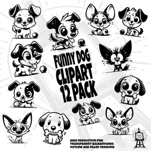 Cute Cartoon Dog Clipart Collection 12 Pack | 300 DPI High Quality, High Resolution Transparent Background PNG Files | Digital Download
