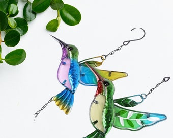 Hummingbird Wall Hangings - Custom Bird Suncatcher - Humming Bird Feeder - Stained Glass Bird Sun Catcher - Glass Hummingbird Wind Chime