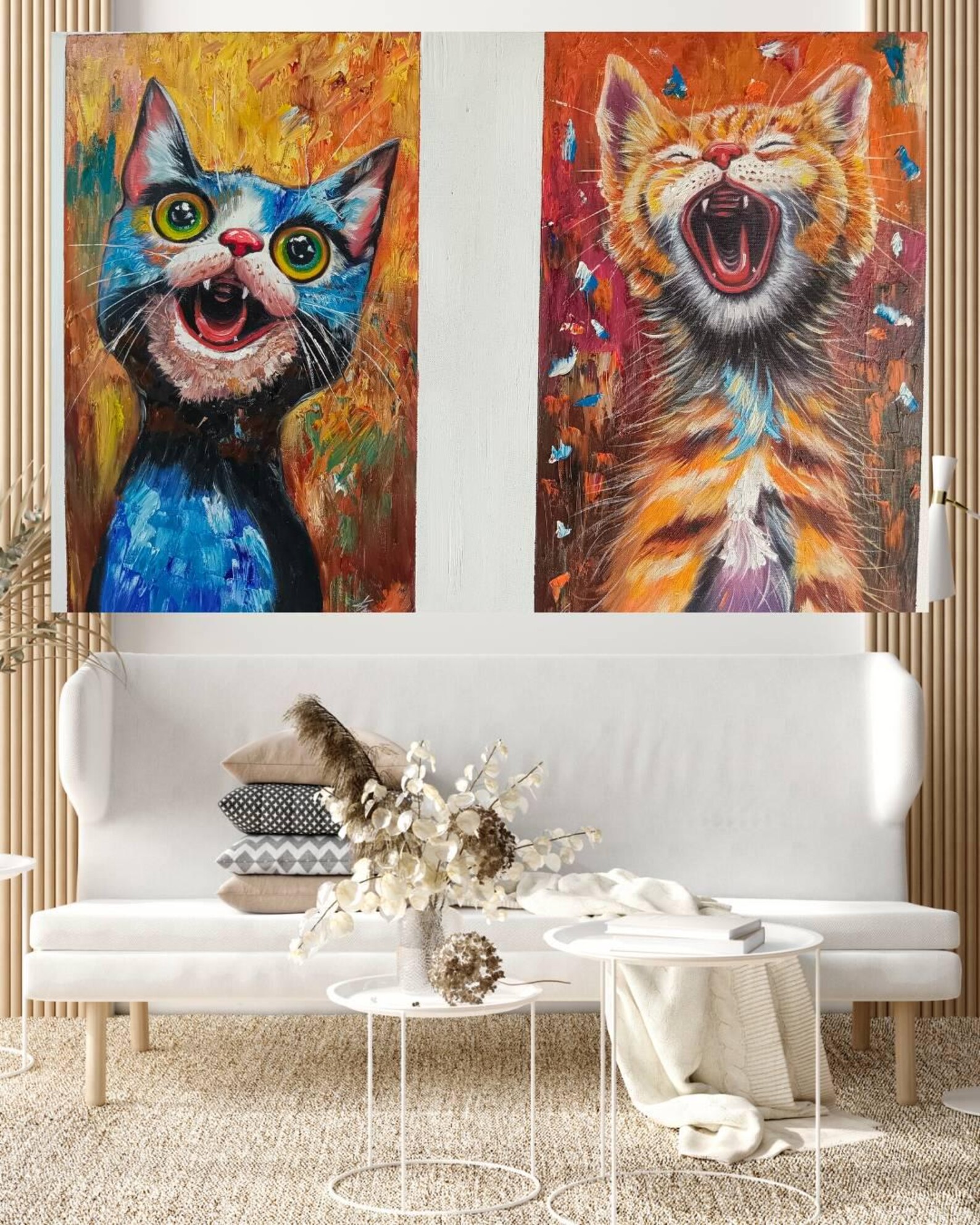 Cat , 2 Styles of Cat Pictures ,wall Paintings , Cute Pictures , Cat ...