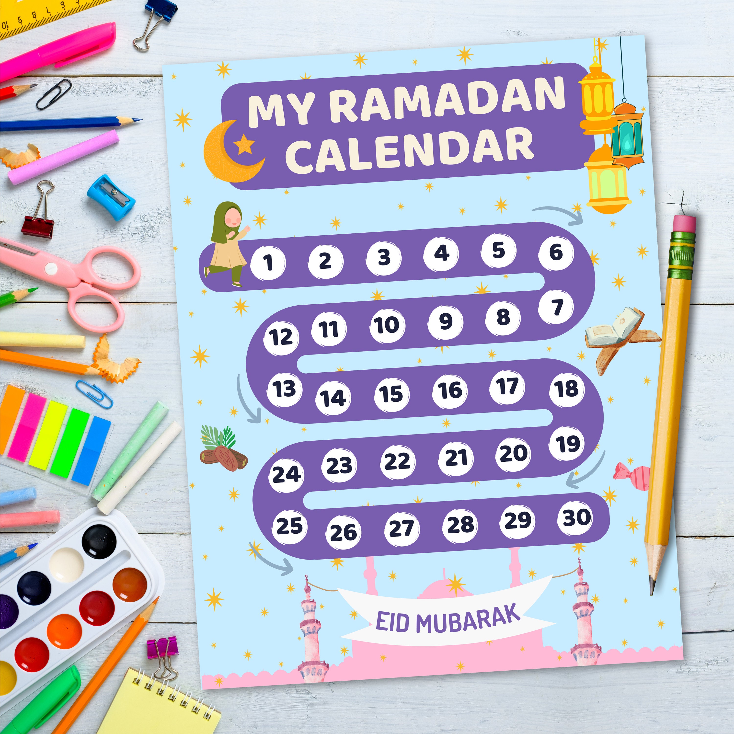 Printable Ramadan Calendar for Kids, Ramadan Advent Calendar Digital Printable Ramadan Calendar for Kids, Ramadan Advent Calendar Digital