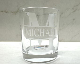 Personalized Monogram Etched Scotch Glass: Groomsman Gift