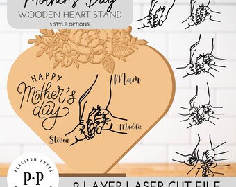 Personalized Mum and Kid Hands Heart Stand Decor SVG: Laser Cut File
