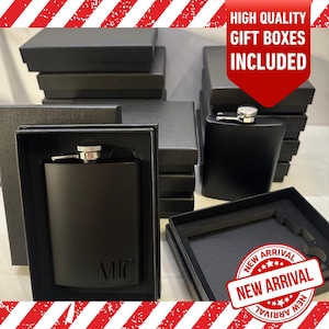 Personalised Black 8Oz Hip Flask, Groomsmen Gifts , Personalised Gift Flask, Gift for Him, Initial Flask for Men, Best Man, Wedding Favours