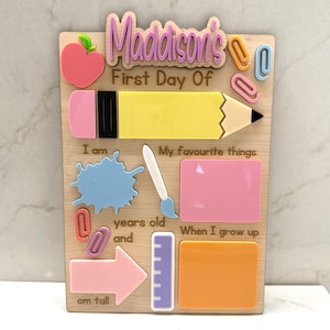 Personalized First Day of School Board: Plywood & Acrylic Plaque