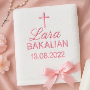 Personalised Christening Bath Towel | Custom Embroidered Baptism Gift | Baby Naming Keepsake