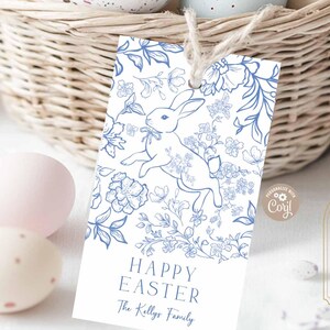 Blue Chinoiserie Easter Bunny Gift Tags: Elegant Easter Tag Printable Template ET94 (3)
