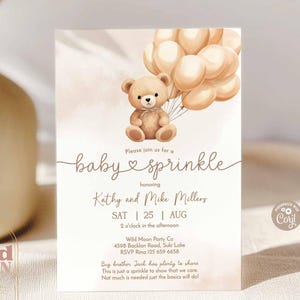 Invito per battesimo con granelli di cioccolato beige e crema, invito per battesimo con orsetto "We can Bearly Wait", modello di invito stampabile WM99 (4)