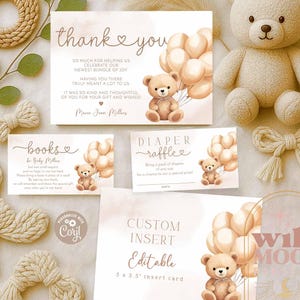 Modèle de lot de cartes de remerciement beige crème We can Bearly Wait pour une baby shower, carte de remerciement WM99