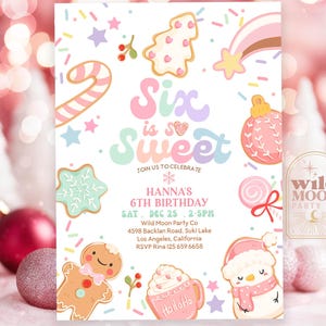 Six is so Sweet Christmas Holiday 6th Birthday Invitation Invites Template 67WM (6)