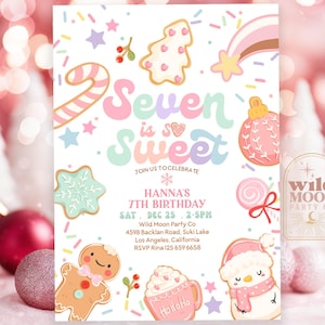 Christmas Seven is so Sweet 7th Birthday Invitation: Winter Holiday Invite Template 67WM (7)