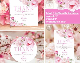 Baby in Bloom Baby Shower Favor Tags BUNDLE: Peony Labels (Digital Template) WM93 (1)