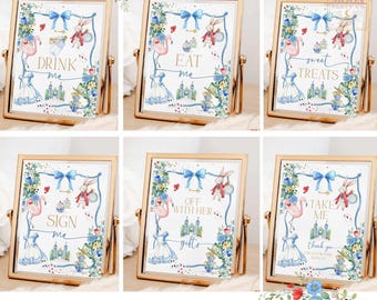 Editable Alice in Wonderland Onederland Table Decor Signs: Eat Me, Drink Me (Template) 90K1