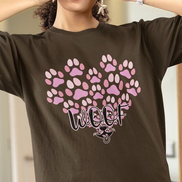 Dog paw print love heart t-shirt | Gift for dog lovers, pet owners & parents | Crewneck unisex unique graphic shirt | Canine puppy apparel