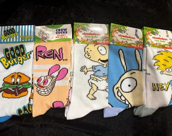 90s Cartoon Socks – Hey Arnold, Rugrats, Rocko’s Modern Life & More | Retro Nostalgia Character Socks | Fun Gift for Cartoon Lovers