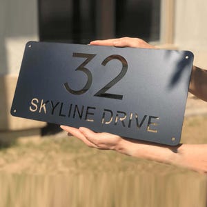 Placa de número de casa moderna personalizada, letras quadradas de metal para casas, exibição de nome de família, placa de endereço de metal personalizada, placa de garagem