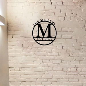Letrero de metal personalizado con nombre inicial redondo, letrero con apellido familiar, letrero de metal con letras único, regalo perfecto para el primer hogar y decoración familiar