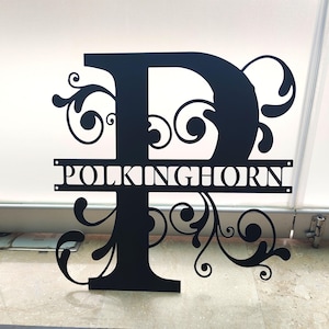 Letrero de metal con monograma personalizado con letras divididas, letrero con nombre cortado con láser, letrero con nombre de familia personalizado, letrero Est, arte de pared de metal, letras de metal