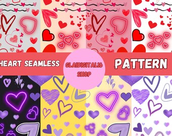 Purple Heart Seamless Pattern, Red Heart Seamless Pattern