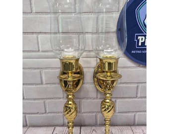 Polished Brass Candle Wall Sconces Pair With Glass Globes 9.5" India
