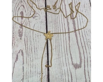 VTG 1982 Avon Starfish Lariat Stationary Textured Gold Tone Chain Necklace