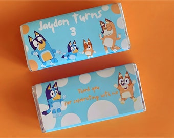 Personalised Bluey Chocolate Bar Personalised Chocolates Personalised Chocolate Bars Bluey Themed Party Bluey Party Favour Aldi Wrappers