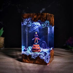 Lampada in resina Leaf Village, lampada da scrivania anime Ninja, lampada Diorma in resina epossidica, regalo per fan anime, arredamento per sala giochi, lampada artistica in resina unica