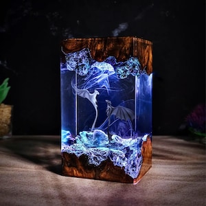 Dragon Resin Lamp, Light Fury Night Light, How to Train Your Dragon Handmade Desk Lamp, Dragon Lamp, Handmade Lamp, Epoxy Lamp, Gift