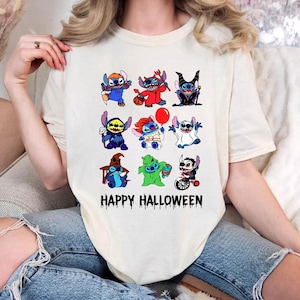 Chemise Stitch Halloween horreur, t-shirt costume de personnages effrayants mignons, chemise mashup méchants Disney drôles, haut cadeau Happy Halloween