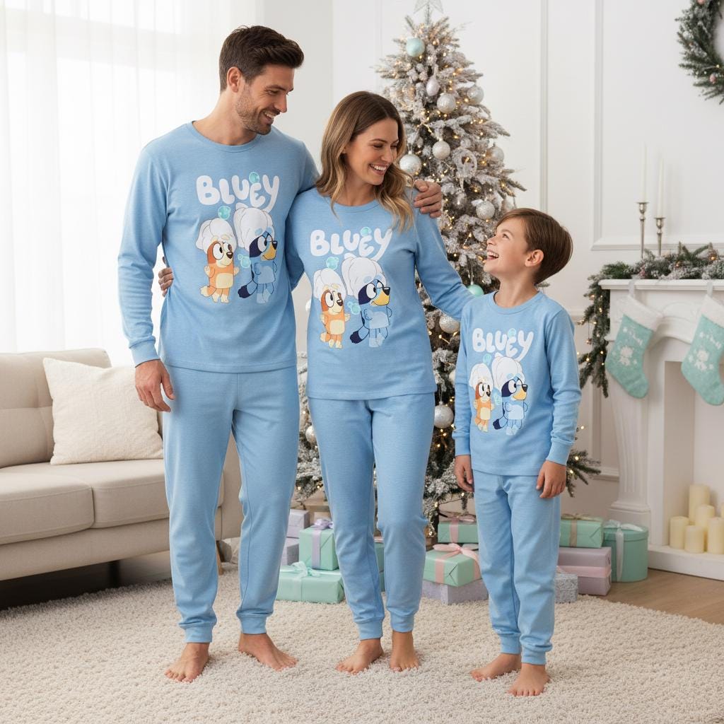 Discover Blue Family Family Pajamas Set, Family Long Pajamas, Cartoon Long Tee & Pants PJs, Family Matching Pajamas Set, Pajama Family Gift