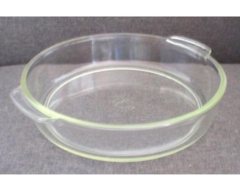 Cazuela redonda de vidrio transparente Pyrex 221 vintage con asas de pestaña, 8 pulgadas.